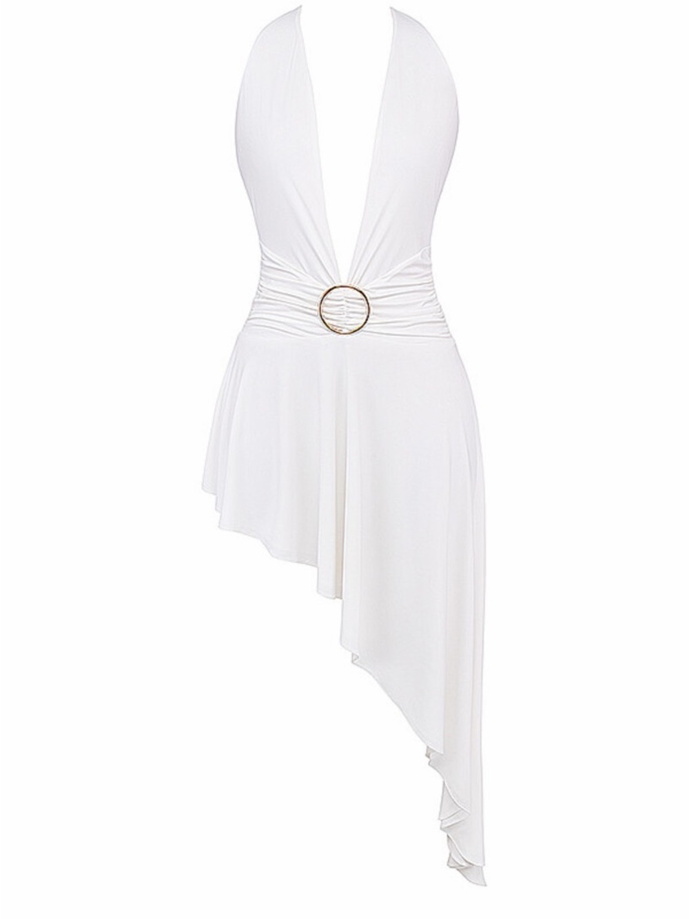 Mistress Rocks White Plunge Asymmetric Dress with Waist Ring - size Small